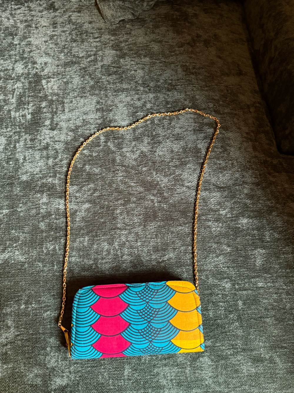 African Print Crossbody Bag with Gold Chain Strap